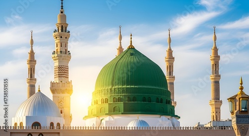 Green dome of Prophet’s Mosque in Medina