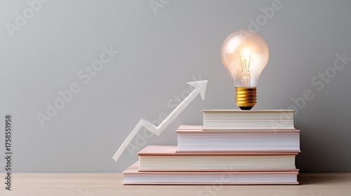 Concept of Growth and Inspiration with Books and Lightbulb Representing Ideas and Knowledge Development