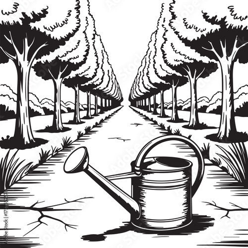 Vector illustration of gardening tools and watering can