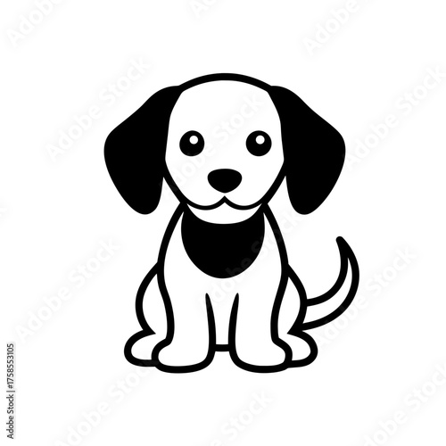 Cartoon puppy sitting patiently here on transparent background silhouette