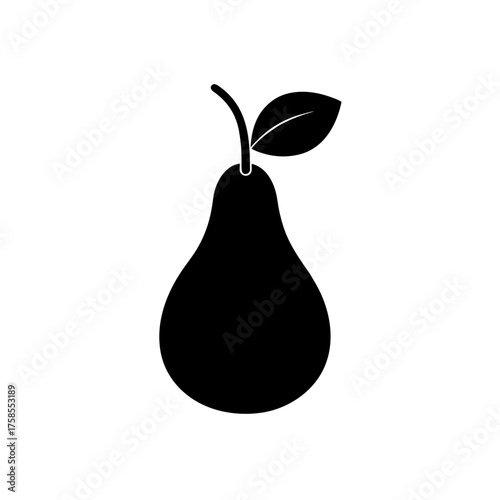 Silhouette of a pear with leaf art on transparent background