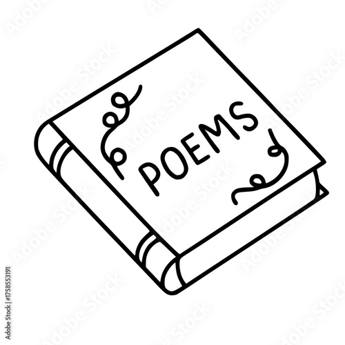 Delightful Hand-Drawn Book of Poems with Swirling Accents for Creative Projects, Expressive Designs, and Literary Celebrations, Perfect for Book Lovers