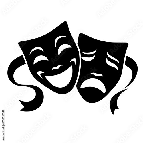 Classic theater masks expressing joy and sorrow, perfect for drama club designs and artistic projects that explore the duality of human emotion