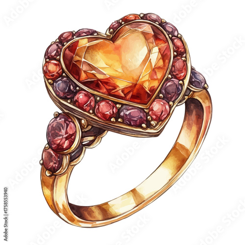 watercolor of Heart-shaped Ring, vector, isolated on a white background.