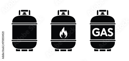Set of three scalable vector illustrations of propane gas cylinders in eps format for versatile graphic design applications silhouette vector illustration white background