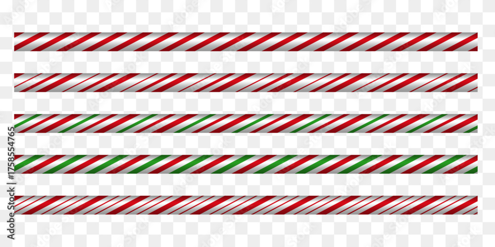 Fototapeta premium Striped candy cane peppermint borders in festive colors. Winter decoration.