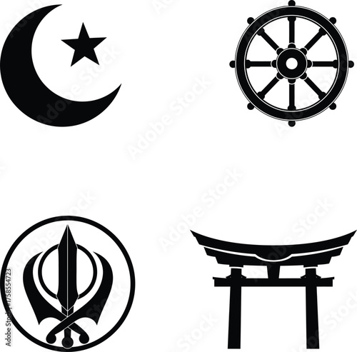 World Religion Symbols Black Silhouette Icon Set