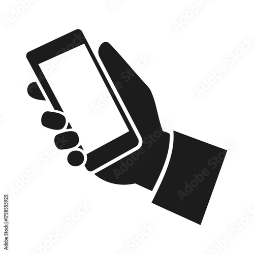 Modern smartphone held in hand vector illustration scalable graphic for digital and mobile applications eps format silhouette vector illustration white background