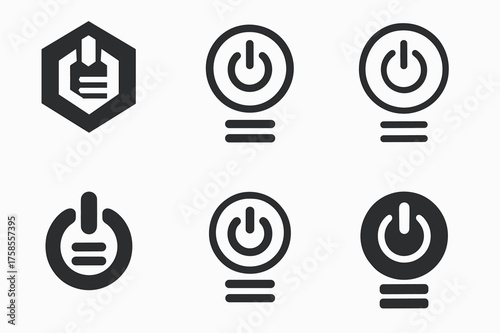Remote Control Logos. Remote control button. Set Logo of Electronics: power and menu button icon. harmonious logo variations of the same emblematic concept,