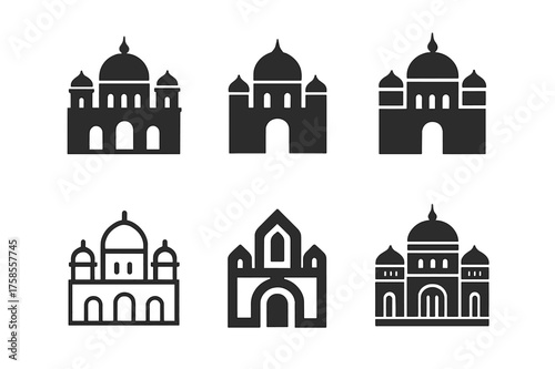 Palace Skyline Logos. Royal palaces. Set Logo of Architecture: palace skyline icon. harmonious logo variations of the same emblematic concept, each with