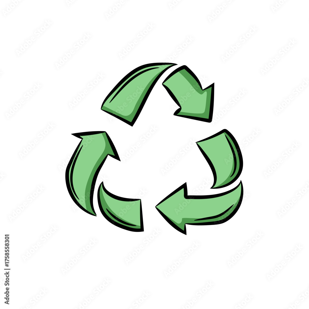 Fototapeta premium Doodle recycle symbol icon, hand-drawn eco sign for sustainability and environmental awareness
