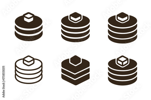 Pancake Logo Variations. Making pancakes on a cold morning. Set Logo of Food: pancake stack with butter icon. harmonious logo variations of the same emblematic