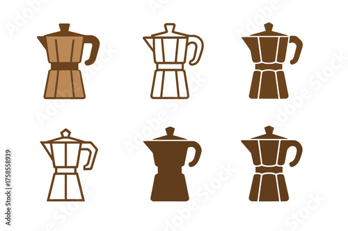 Diverse Coffee Logos. Coffee. Set Logo of Coffee: coffee pot. harmonious logo variations of the same emblematic concept, each with different artistic