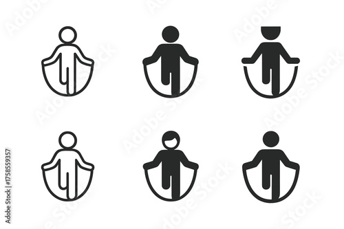 Jump Rope Logos. Jump rope. Set Logo of Fitness: person skipping rope. harmonious logo variations of the same emblematic concept, each with different artistic