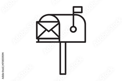 Simple line art illustration of a mailbox with an envelope inside isolated on white background
