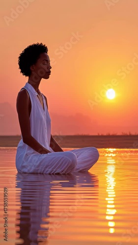 Tranquil Meditation by the Water at Sunset