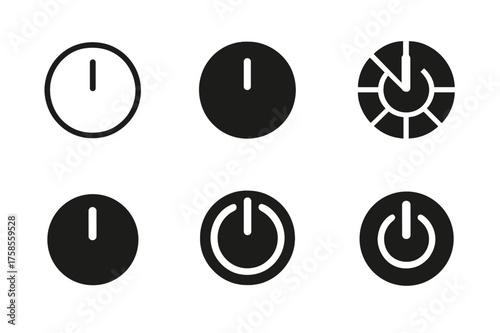Diverse Logo Designs. Remote control button. Set Logo of Electronics: circular button icon. harmonious logo variations of the same emblematic concept, each
