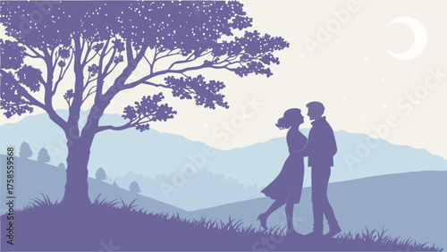 Watercolor couple silhouette blending into background
