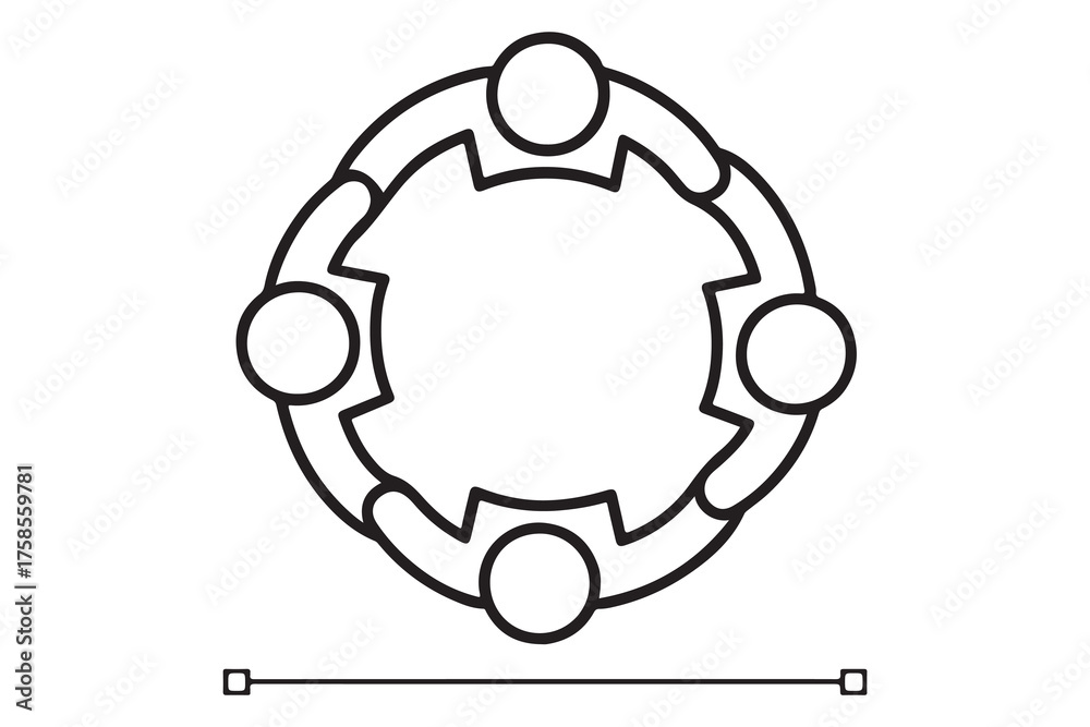 Obraz premium Stylized illustration of five people holding hands in a circle isolated on white background