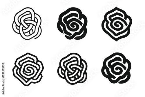 Abstract Suffering Labyrinth. Twisted labyrinth of suffering. Set Logo of Conceptual art: abstract suffering labyrinth. harmonious logo variations of the same
