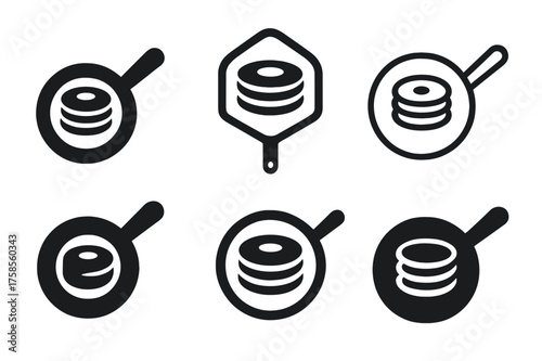 Creative Pancake Logos. Making pancakes on a cold morning. Set Logo of Food: frying pan with pancakes icon. harmonious logo variations of the same emblematic