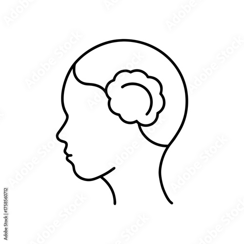 Head profile with brain illustration on transparent background