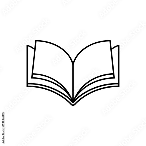 Open book with pages line drawing on transparent background