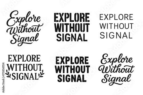 Diverse Lettering Styles. Explore without signal. Set lettering. harmonious lettering variations of the same emblematic concept (Elegant script with flowing