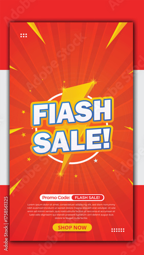 Flash sale story template with lightning bolt, limited time only promotion isolated on white background