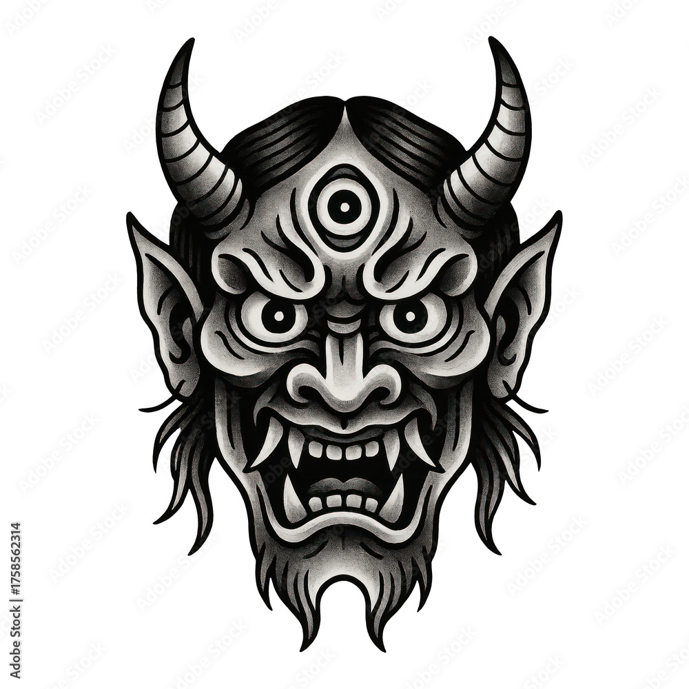 Fototapeta premium PNG Traditional demon mask illustration.