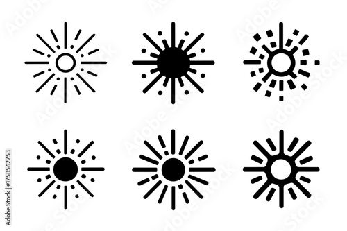 Radiant Burst Logos. Light particles bursting from a source. Set Logo of Science: radiant burst icon. harmonious logo variations of the same emblematic