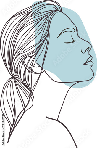 Elegant woman profile serene expression line art face
