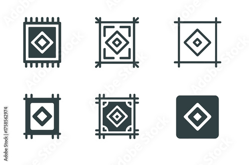 Harmonious Rug Designs. Placing a rug in the center of the room. Set Logo of Interior design: decorative rug icon. harmonious logo variations of the same