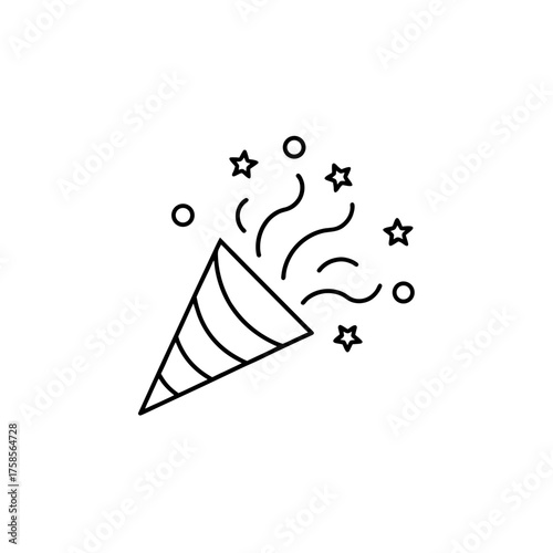 Celebration popper with stars icon on transparent background