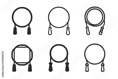 Jump Rope Logos. Jump rope. Set Logo of Fitness: rope forming circle icon. harmonious logo variations of the same emblematic concept, each with different