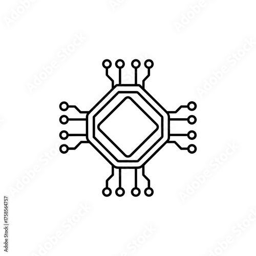 Central processing unit outline art on transparent background