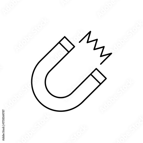 Horseshoe magnet with force lines on transparent background