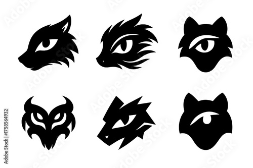 Werewolf Eye Logos. Werewolves. Set Logo of Werewolves: Wolf Eye. harmonious logo variations of the same emblematic concept, each with different artistic