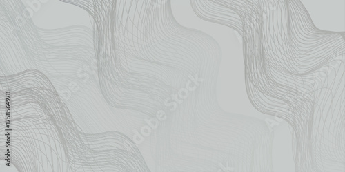 Abstract grey dotted wavy lines. Abstract wave design with flowing lines on white background.  Digital future technology concept, science, banner, business, music. Vector illustration.

