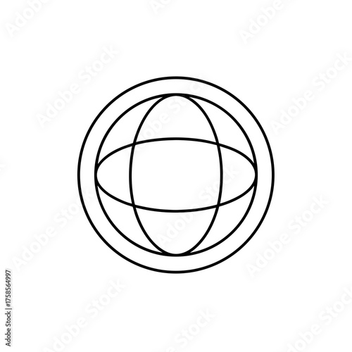 Outline of a globe within a circle on transparent background