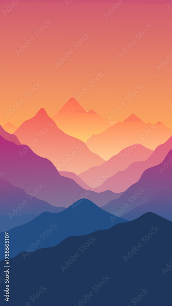 Obraz premium Vibrant mountain range silhouette at sunset with gradient sky