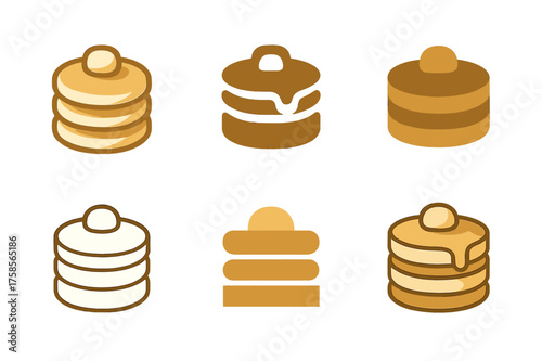 Family Brunch Logos. Family hosting Sunday brunches for grandparents. Set Logo of Family brunch: pancake stack. harmonious logo variations of the