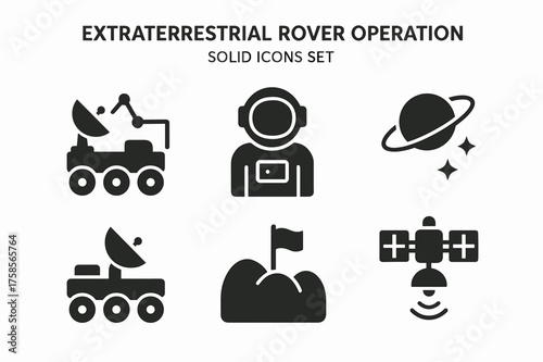 Extraterrestrial Rover Icons. Extraterrestrial Rover Operation. Solid icons set of Extraterrestrial Rove