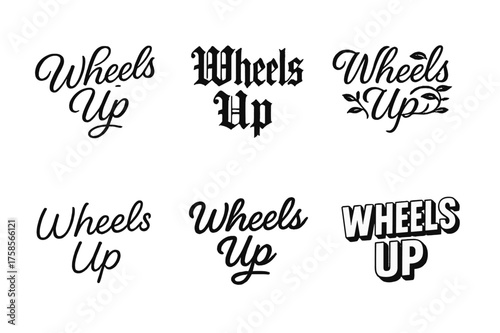 Diverse Typography Grid. Wheels Up. Set lettering. harmonious lettering variations of the same emblematic concept, each with different artistic interpretation
