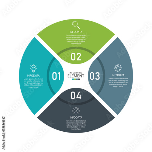 Vector infographic label design with a circle infographic template design and 4 options or steps. Can be used for process diagrams, presentations, workflow layouts, banners, flowcharts, and infography