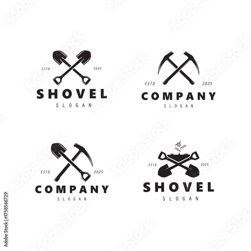 Shovel and pickaxe hand tool logo for agriculture, excavation,building, mining foundation, gardening vector