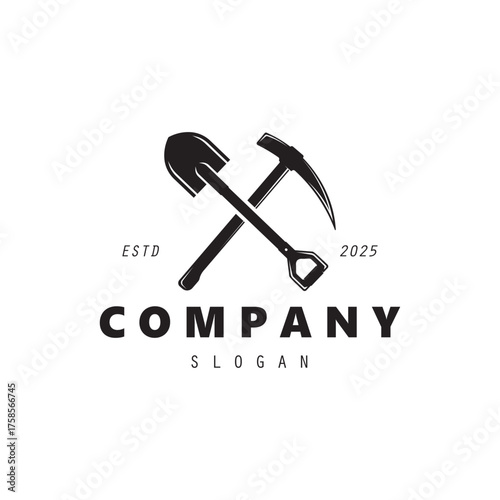 Shovel and pickaxe hand tool logo for agriculture, excavation,building, mining foundation, gardening vector