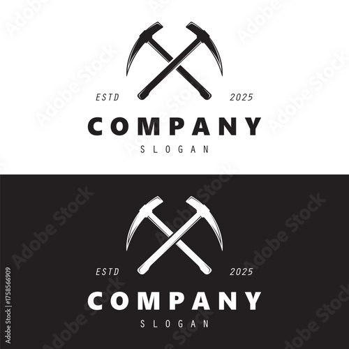 Shovel and pickaxe hand tool logo for agriculture, excavation,building, mining foundation, gardening vector
