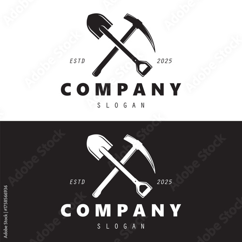 Shovel and pickaxe hand tool logo for agriculture, excavation,building, mining foundation, gardening vector