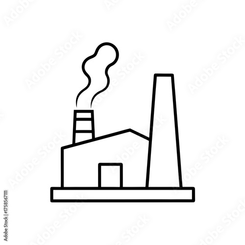 Factory outline with smoke stack on transparent background